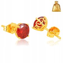 ZŁOTE KOLCZYKI WKRĘTKI SZTYFT CYRKONIE CZERWONE 8 MM STAL CHIRURGICZNA 18K