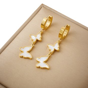 Złote KOLCZYKI ZE STALI CHIRURGICZNEJ 316L wiszące pozłacane 18K retro boho - Edibazzar