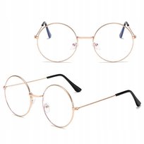 Złote Okulary Lenonki Zerówki Blue Light Do Komputera Metalowe + Akcesoria