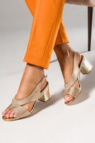 Złote sandały błyszczące damskie na szerokim słupku skórzana wkładka Casu ER24X12-G-37