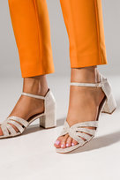 Złote sandały błyszczące na słupku damskie z zakrytą piętą pasek wokół kostki skórzana wkładka Casu ER24X22-G-37