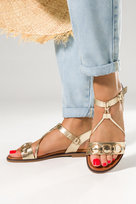 Złote sandały damskie błyszczące płaskie złota ozdoba Casu K24X6-G-37