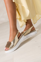 Złote Sandały Skórzane Damskie Na Białej Platformie Ze Złotą Ozdobą Z Cyrkoniami Produkt Polski Casu 1786-39