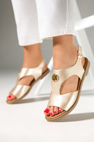 Złote sandały z dekoracją damskie na ozdobnej płaskiej podeszwie Casu K24X14-G-37