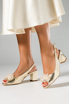 Złote sandały z kryształkami damskie na słupku skórzana wkładka Casu D24X15-G-37 - Casu
