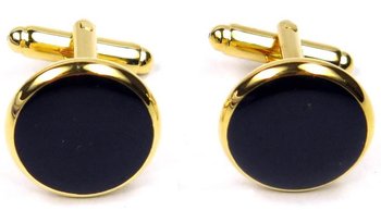 Złote spinki smokingowe do mankietów z czarnym oczkiem  H5 N100 - Modini