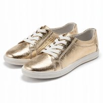 Złote trampki damskie - metaliczne sneakersy z białą podeszwą 41 Goodin