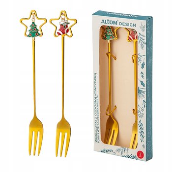 Złote widelczyki do ciasta świąteczne Altom Design Gwiazdki Zestaw 2 sztuk - Altom Design