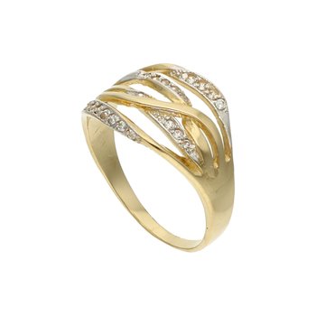 Złoty ażurowy pierścionek z cyrkoniami 585 14K - Rosanto