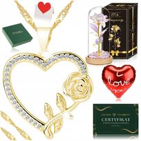 ZŁOTY DAMSKI NASZYJNIK SERCE 925/585 ŁAŃCUSZEK ZAWIESZKA + RÓŻA WIECZNA LED