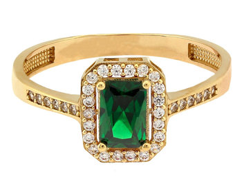 Złoty elegancki pierścionek 585 prostokątna zielona markiza cyrkonie - Lovrin