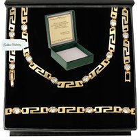 Złoty Komplet Biżuterii 18K Łańcuszek Celebrytka+Bransoletka Greek + Grawer