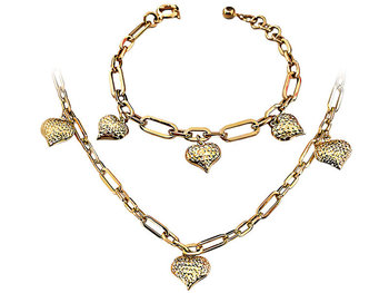 Złoty komplet biżuterii 585 diamentowane serduszka serca - Lovrin