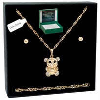 Złoty Komplet Biżuterii Stal Chirurgiczna Misiek Z Cyrkoniami+Kolczyki 45Cm