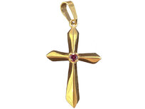 Złoty Krzyż 585 Z Różową Cyrkonią Chrzest