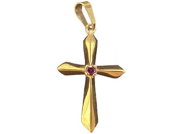 Złoty Krzyż 585 Z Różową Cyrkonią Chrzest - Lovrin