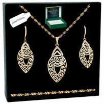 ZŁOTY ŁAŃCUSZE SINGAPUR + ZAWIESZKA + KOLCZYKI, GRECKI WZÓR Z CYRKONIAMI