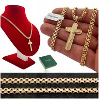 Złoty Łańcuszek Męski Bismark+Krzyżyk 18K 50 Cm Prezent Dla Niego + Gratisy