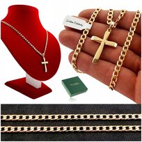 Złoty Łańcuszek Męski Pancerka+Krzyżyk 18K 50Cm Prezent Dla Niego + Darmowe Dodatki