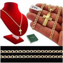 ZŁOTY ŁAŃCUSZEK MĘSKI SPLOT GARIBALDI 55cm+KRZYŻYK, PRÓBA 925 DLA MĘŻA TATY