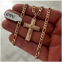 ZŁOTY ŁAŃCUSZEK MĘSKI Z KRZYŻYKIEM FIGARO ZE STALI CHIRURGICZNEJ 60 CM 18K