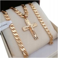 Złoty Łańcuszek Pancerka Szeroki + Krzyżyk 18K 50Cm Na Prezent + Darmowa Dedykacja