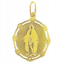 Złoty medalik 585 owalny z Matką Boską Niepokalaną bez kamieni 14K