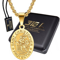 Złoty Medalik ze Świętym Krzysztofem z Łańcuszekiem 60 Cm Patron Kierowców Podróżujących