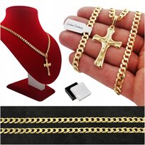 ZŁOTY MĘSKI ŁAŃCUSZEK PANCERKA Z KRZYŻYKIEM 925/585 ZŁOTA ZAWIESZKA +