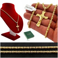 ZŁOTY MĘSKI ŁAŃCUSZEK SPLOT KRÓLEWSKI + NASZYJNIK Z KRZYŻYKIEM 55 CM SREBRO