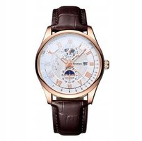 Złoty Męski Zegarek Kwarcowy Elegancki Skórzany Pasek Na Prezent