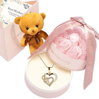 Złoty Naszyjnik Serce + Flower Box Na Urodziny Dla Mamy Kobiety Dziewczyny