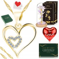 ZŁOTY NASZYJNIK SERCE + RÓŻA WIECZNA LED PREZENT NA 20 30 URODZINY DLA NIEJ