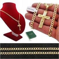 ZŁOTY PEŁNY ŁAŃCUSZEK MĘSKI PANCERKA Z KRZYŻYKIEM 55CM PRÓBA 925 585+GRAWER