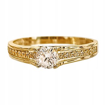 Złoty pierścionek 585 delikatny elegancki zdobiony białą cyrkonią 14K - Lovrin