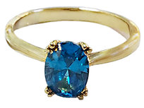 Złoty pierścionek 585 elegancki z dużym niebieskim kamieniem r11