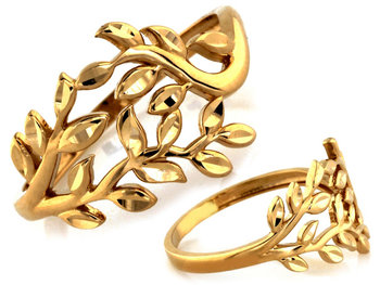 Złoty pierścionek 585 SZEROKI Z LISTKAMI 1,82g - Lovrin