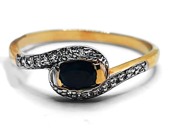 Złoty pierścionek 585 z czarną cyrkonią14r - Lovrin