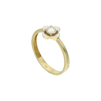 Złoty pierścionek kwiat z cyrkonią 8k - Rosanto