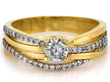 Złoty pierścionek z cyrkoniami 585 pleciony nowoczesny - Lovrin