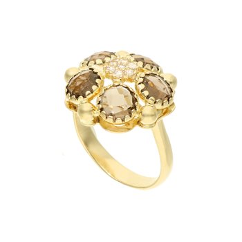 Złoty pierścionek z kwarcem dymnym i cyrkoniami 585 14k - Rosanto