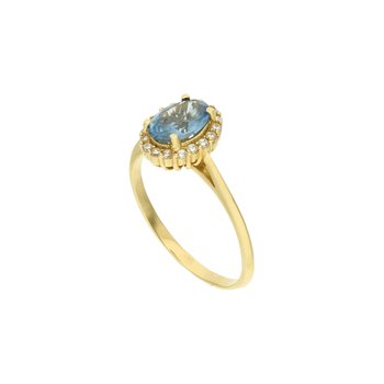 Złoty pierścionek z niebieską cyrkonią 585 14k - Rosanto