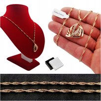 Złoty Pozłacany Łańcuszek Damski Singapur + Zawieszka Grecki Wzór + Darmowe Dodatki