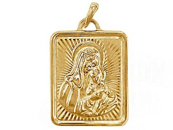 Złoty prostokątny medalik 585 z Matką Boską i Dzieciątkiem Jezus na prezent - Lovrin