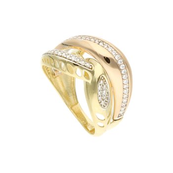 Złoty przeplatany pierścionek z cyrkoniami 585 14k - Rosanto