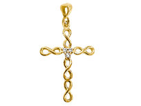 Złoty wisiorek 333 krzyż nieskończoności cyrkonie
