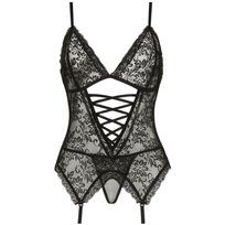 Zmysłowe Koronkowe Body Bielizna Nocna Koronka Komplet Strój Stringi Kolor Czarny