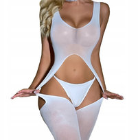 Zmysłowy bodystocking z wycięciami białe Luvu