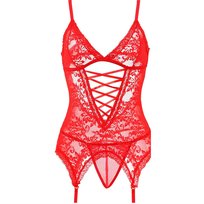Zmysłowy Komplet Bielizna Body Koronka Koszulka Stringi Walentynki