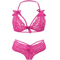 Zmysłowy Komplet Koronkowa Bielizna Damska Stanik Majtki Figi Walentynki Różówy
